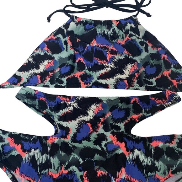 ASOS Bikini 8/10 Halter Cutout Highrise Bottom Leopard Print - Picture 2 of 15